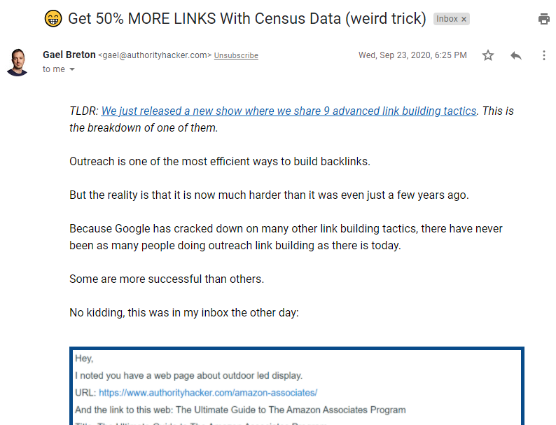 One of the emails used in Authority Hacker's sales launch sequence