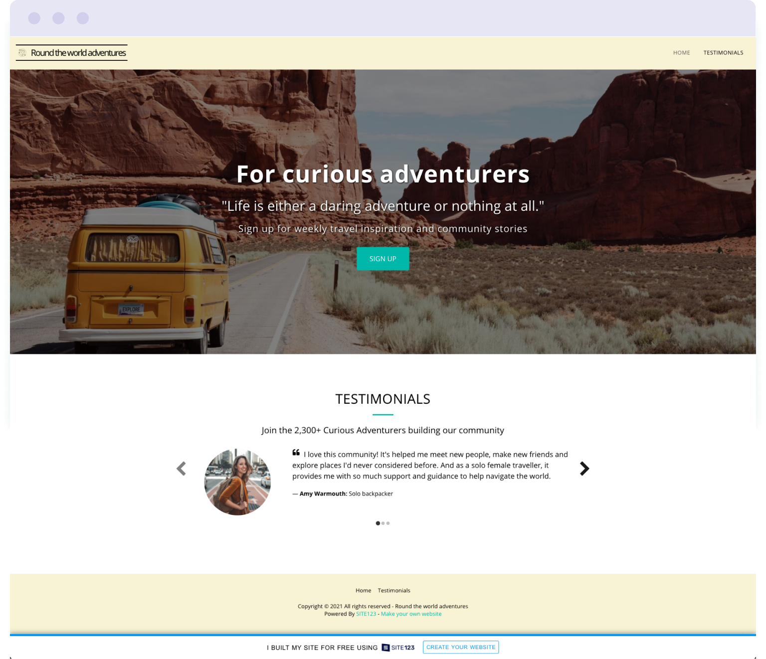 Example of a free landing page built with Site123