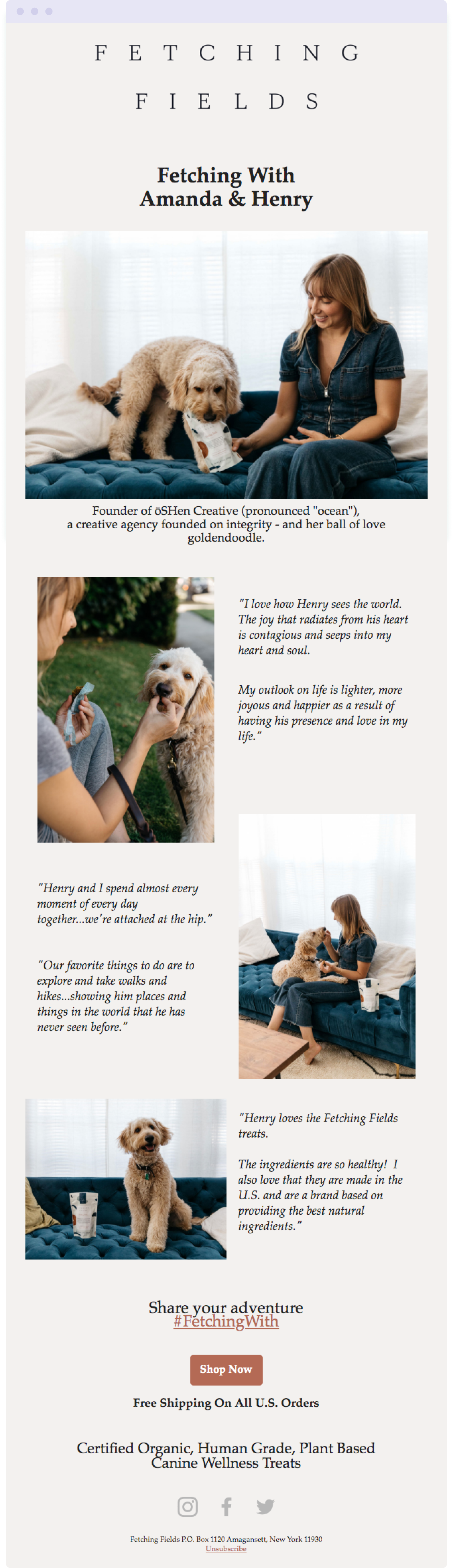 Great example from Fetching Fields of alignment between a brand and an influencer in an email marketing campaign