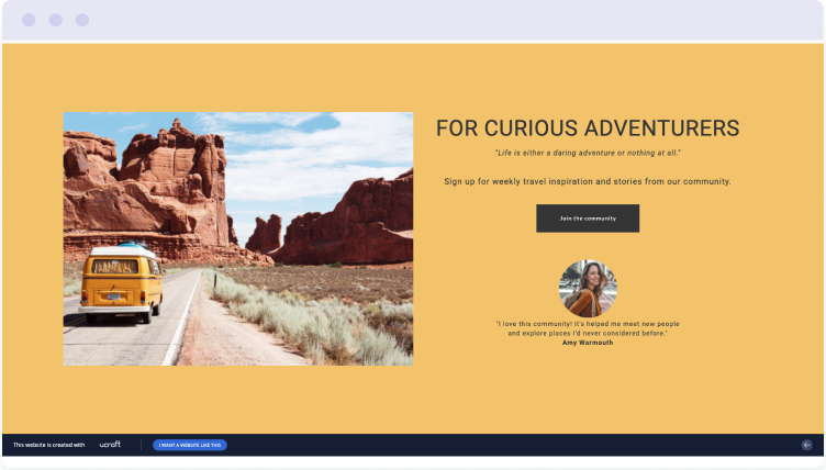 Example of a free landing page built with Ucraft