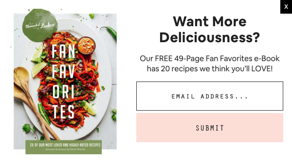 Example of a sign up form incentivising sign-ups with free content – an email marketing strategy  for small businesses