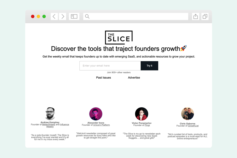 Screenshot of The Slice newsletter sign up form