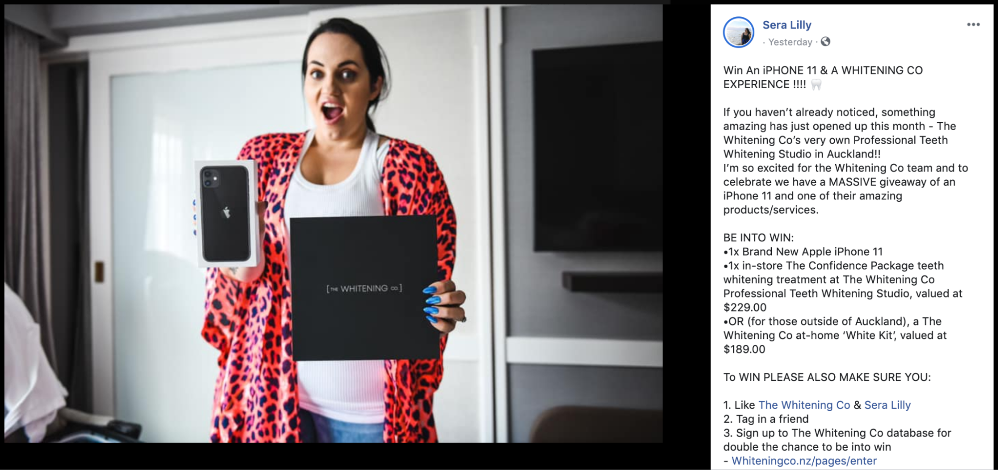 Example of an influencer campaign run on Facebook, a channel that works well alongside email for these types of marketing campaigns