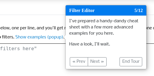 Screenshot of the next step in the guided tutorial used on Syften